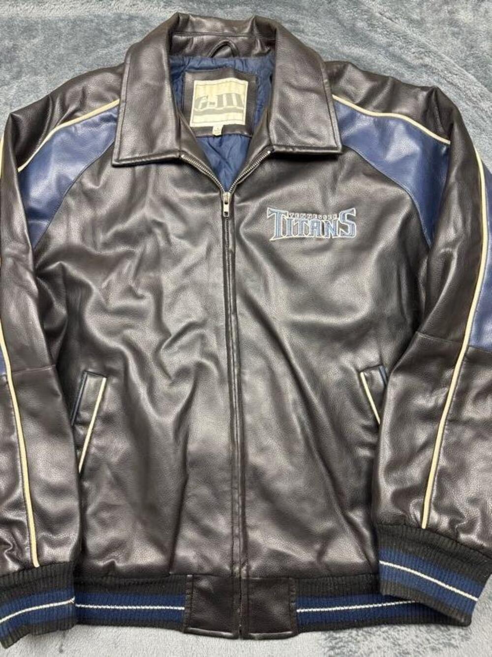 Tennessee Titans Jacket Mens Large Black NFL Football G-III Faux Leather